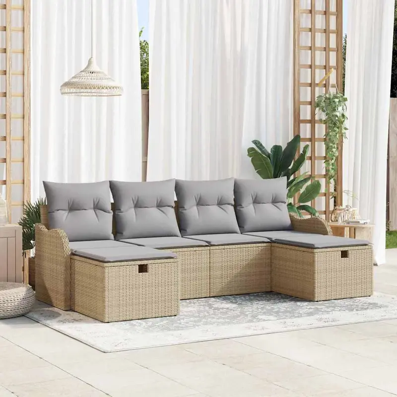 Conjunto de sofá de jardín 6 pcs Beige ratán sintético