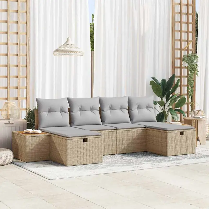 Conjunto de sofá de jardín 6 pcs Beige ratán sintético
