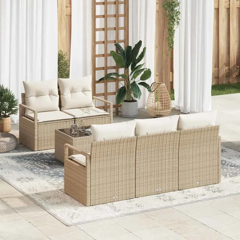 Conjunto de sofá de jardín 6 pcs Beige y Crema ratán sintético