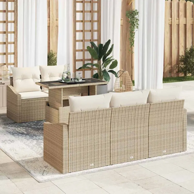 Conjunto de sofá de jardín 6 pcs beige y crema ratán sintético