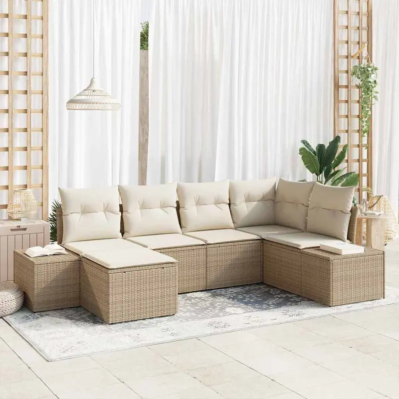 Conjunto de sofá de jardín 6 pcs Beige y Crema ratán sintético