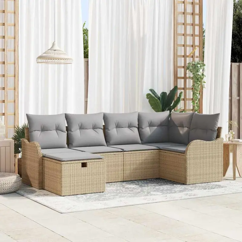 Conjunto de sofá de jardín 6 pcs beige y gris claro Poliratán