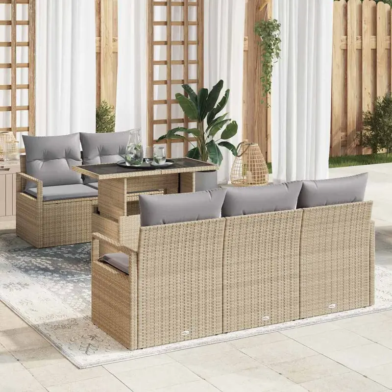 Conjunto de sofá de jardín 6 pcs Beige y Gris Claro