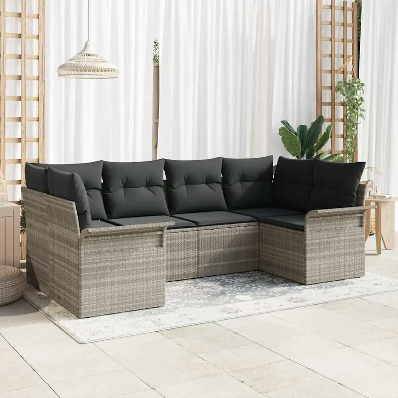 Conjunto de sofá de jardín 6 pcs Gris Claro Poliratán