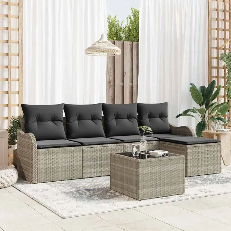 Conjunto de sofá de jardín 6 pcs Gris claro ratán sintético