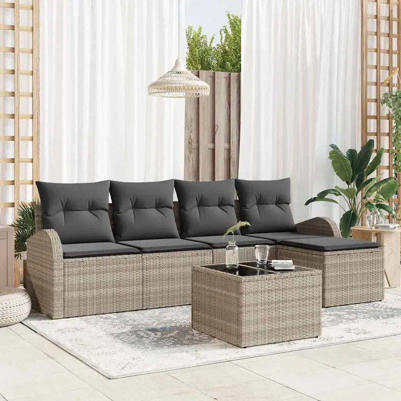 Conjunto de sofá de jardín 6 pcs Gris claro ratán sintético
