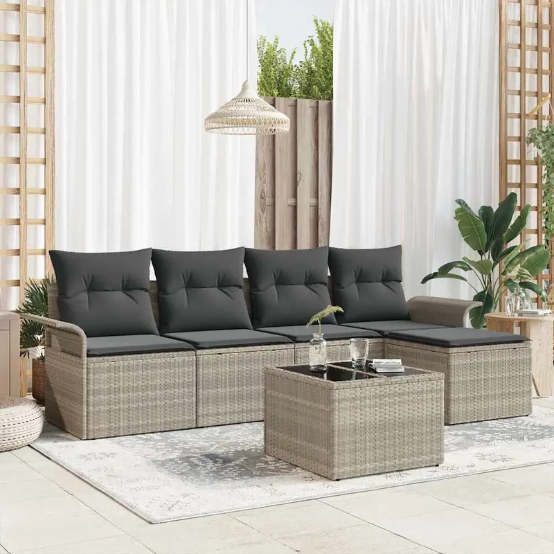 Conjunto de sofá de jardín 6 pcs Gris Claro ratán sintético