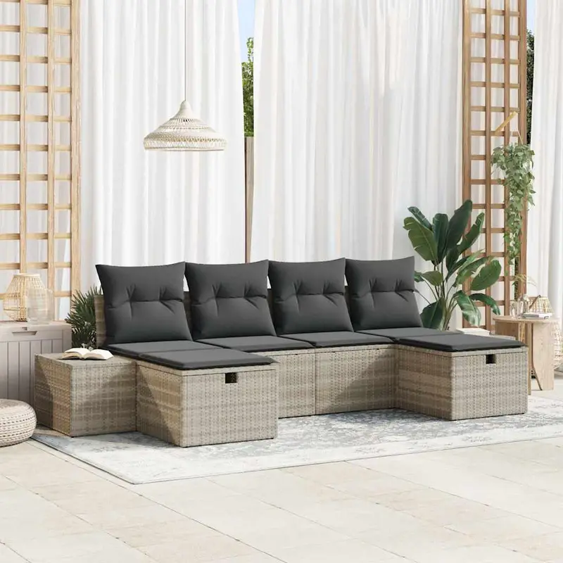 Conjunto de sofá de jardín 6 pcs Gris Claro ratán sintético
