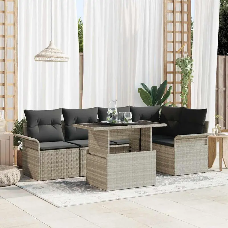 Conjunto de sofá de jardín 6 pcs Gris Claro ratán sintético