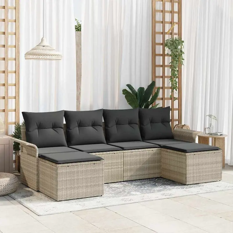 Conjunto de sofá de jardín 6 pcs Gris Claro ratán sintético