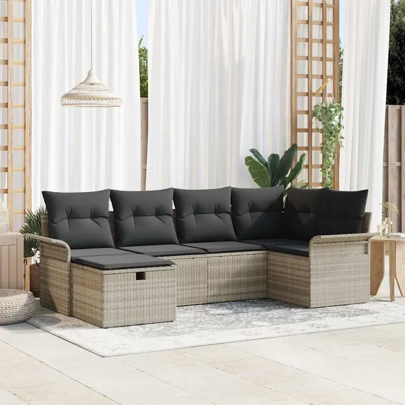 Conjunto de sofá de jardín 6 pcs Gris Claro ratán sintético