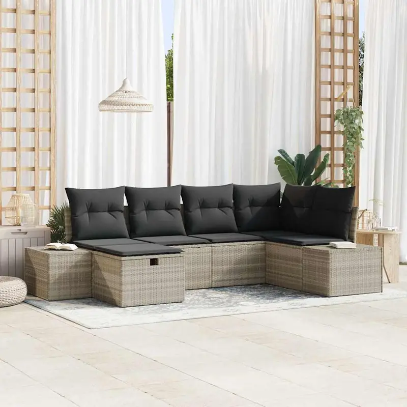 Conjunto de sofá de jardín 6 pcs Gris Claro ratán sintético