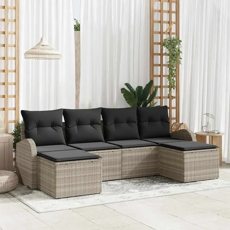 Conjunto de sofá de jardín 6 pcs Gris Claro Rattan de Poliéster