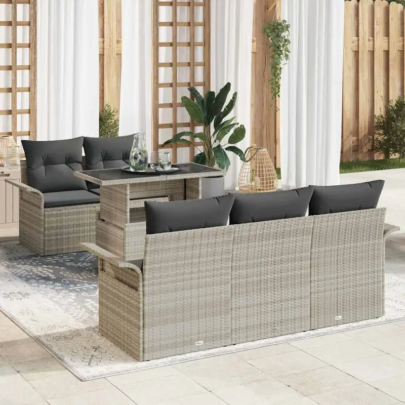 Conjunto de sofá de jardín 6 pcs Gris Claro Rattan de Poliéster