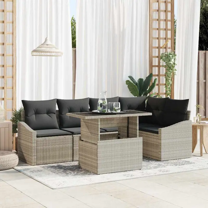 Conjunto de sofá de jardín 6 pcs Gris Claro y Gris Oscuro