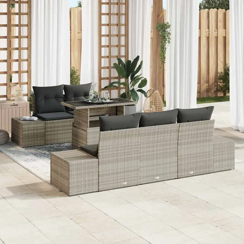 Conjunto de sofá de jardín 6 pcs Gris Claro y Gris Oscuro