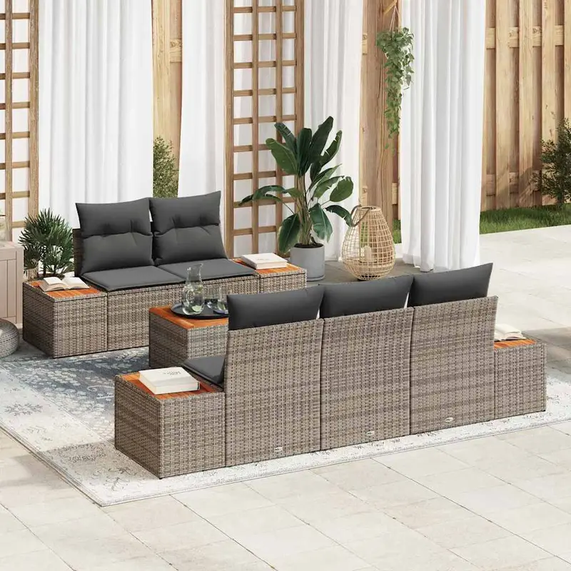 Conjunto de sofá de jardín 6 pcs Gris Poliratán
