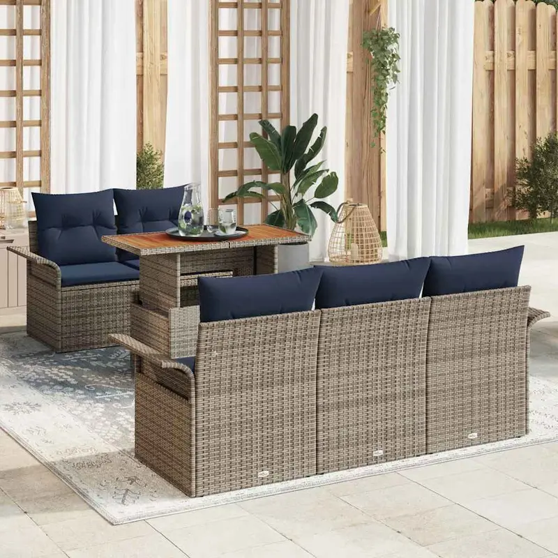 Conjunto de sofá de jardín 6 pcs Gris Poliratán