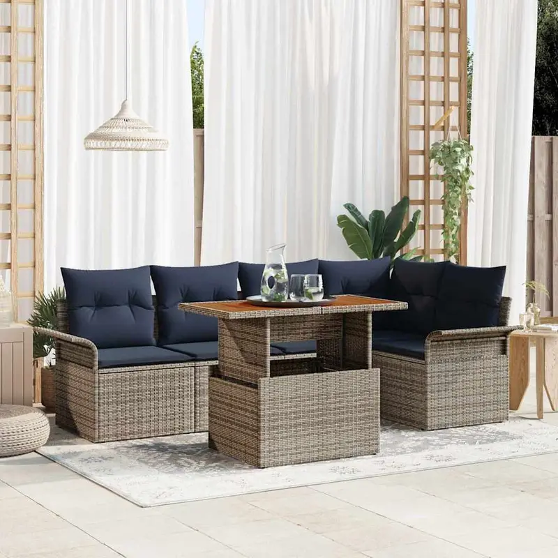 Conjunto de sofá de jardín 6 pcs Gris Poliratán