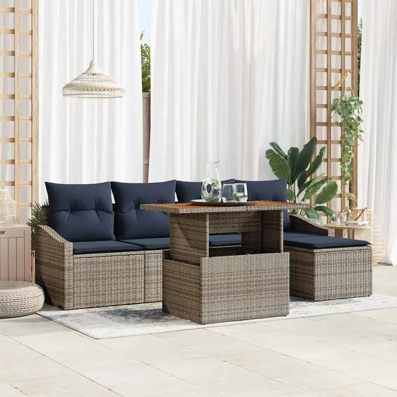 Conjunto de sofá de jardín 6 pcs Gris Poliratán
