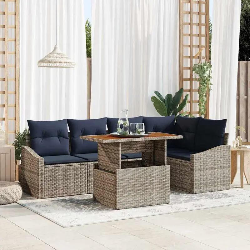 Conjunto de sofá de jardín 6 pcs Gris Poliratán
