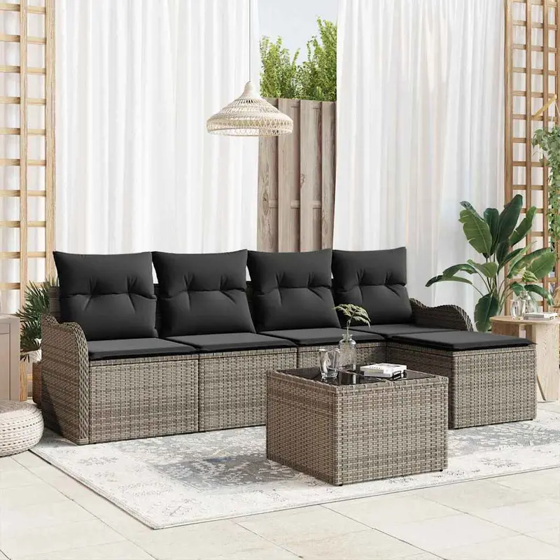 Conjunto de sofá de jardín 6 pcs Gris ratán sintético