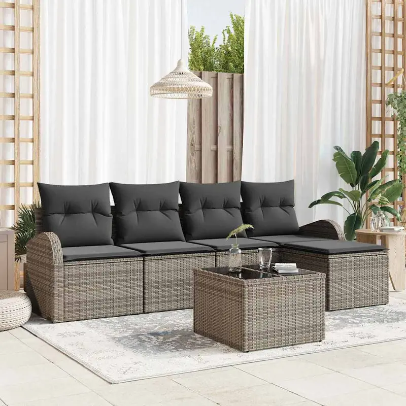 Conjunto de sofá de jardín 6 pcs Gris ratán sintético