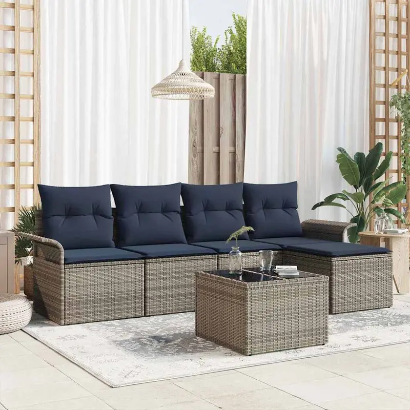 Conjunto de sofá de jardín 6 pcs Gris ratán sintético