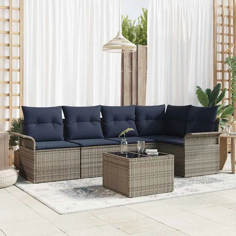 Conjunto de sofá de jardín 6 pcs Gris ratán sintético