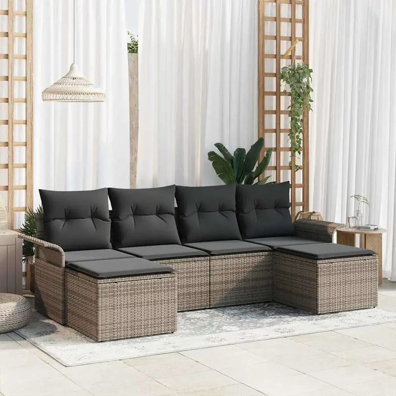 Conjunto de sofá de jardín 6 pcs Gris ratán sintético