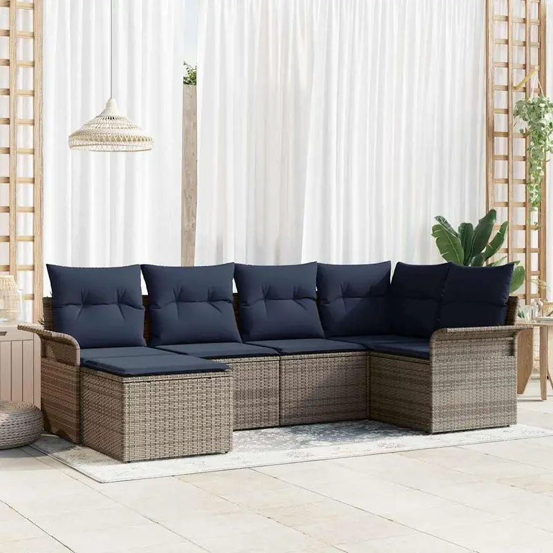 Conjunto de sofá de jardín 6 pcs Gris ratán sintético