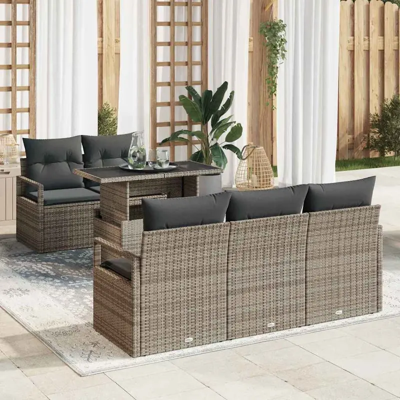 Conjunto de sofá de jardín 6 pcs Gris ratán sintético