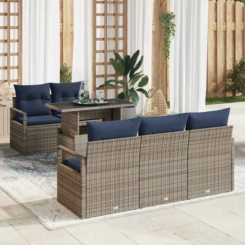 Conjunto de sofá de jardín 6 pcs Gris ratán sintético