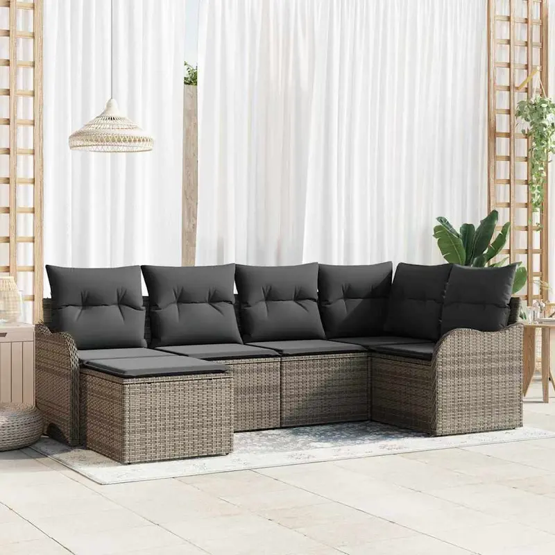 Conjunto de sofá de jardín 6 pcs Gris ratán sintético