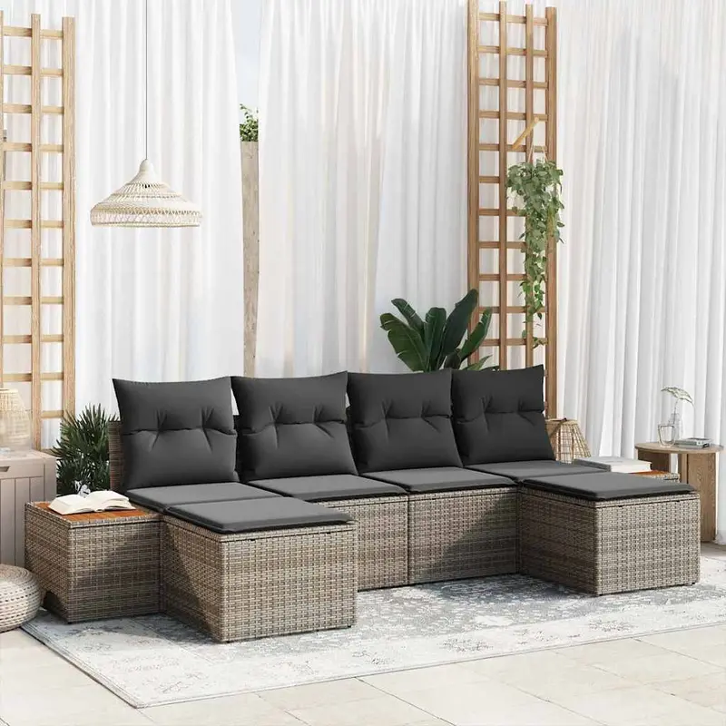 Conjunto de sofá de jardín 6 pcs Gris Rattan de Poliéster