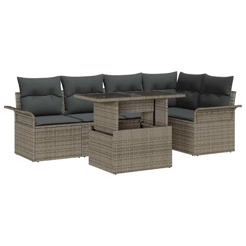 Conjunto de sofá de jardín 6 pcs Gris Rattan de Poliéster
