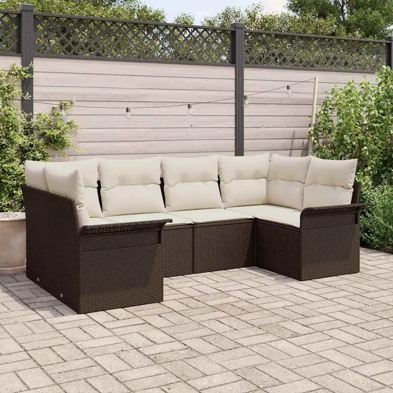 Conjunto de sofá de jardín 6 pcs Marrón Poliratán
