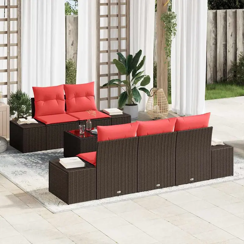 Conjunto de sofá de jardín 6 pcs Marrón ratán sintético