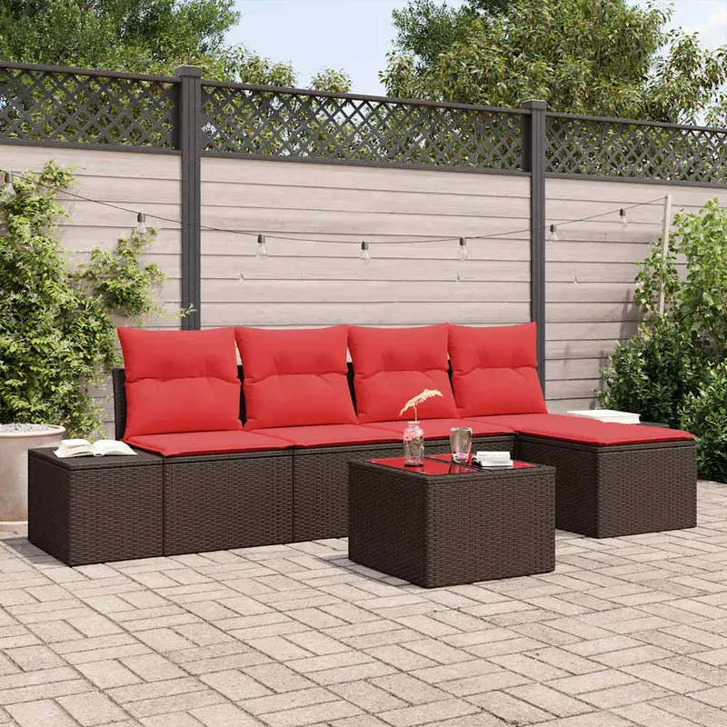 Conjunto de sofá de jardín 6 pcs Marrón ratán sintético