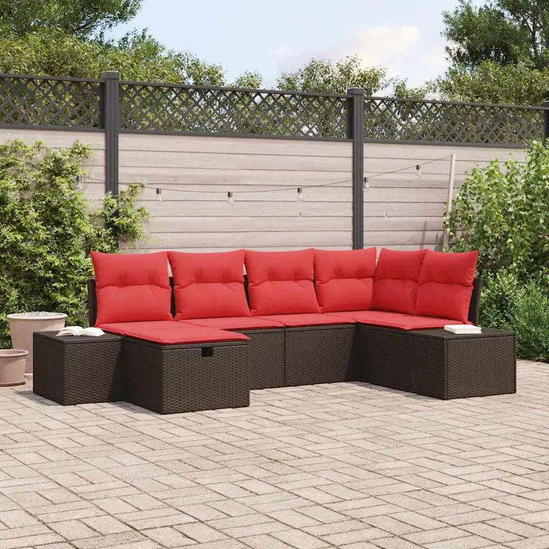 Conjunto de sofá de jardín 6 pcs Marrón ratán sintético