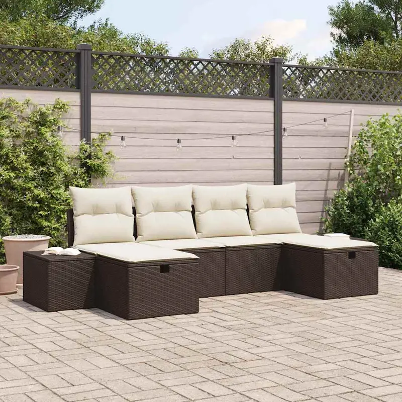 Conjunto de sofá de jardín 6 pcs Marrón ratán sintético