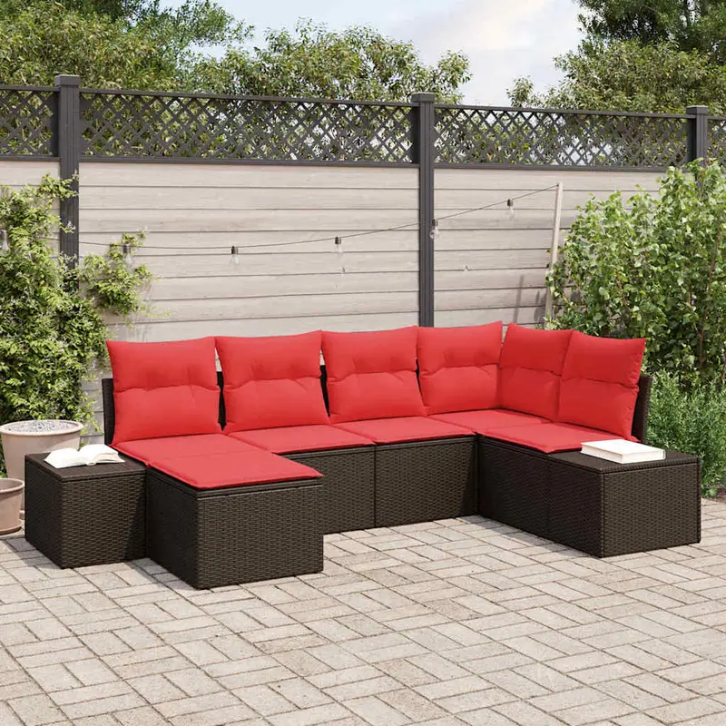 Conjunto de sofá de jardín 6 pcs Marrón ratán sintético