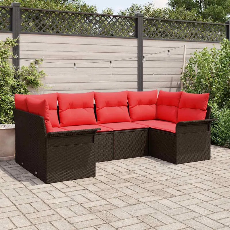 Conjunto de sofá de jardín 6 pcs Marrón ratán sintético