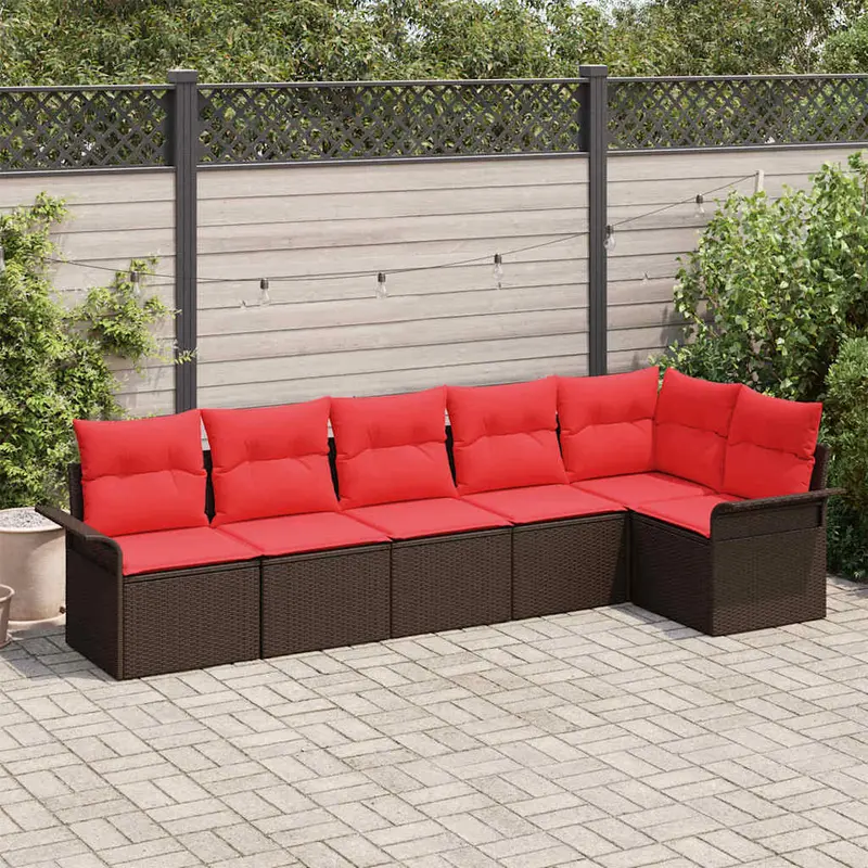 Conjunto de sofá de jardín 6 pcs Marrón ratán sintético