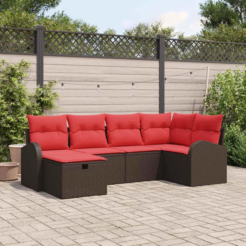 Conjunto de sofá de jardín 6 pcs Marrón ratán sintético