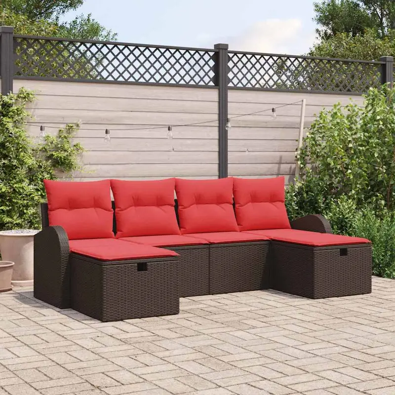 Conjunto de sofá de jardín 6 pcs Marrón ratán sintético