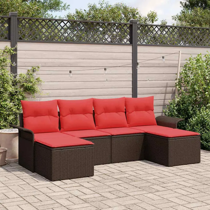 Conjunto de sofá de jardín 6 pcs Marrón ratán sintético