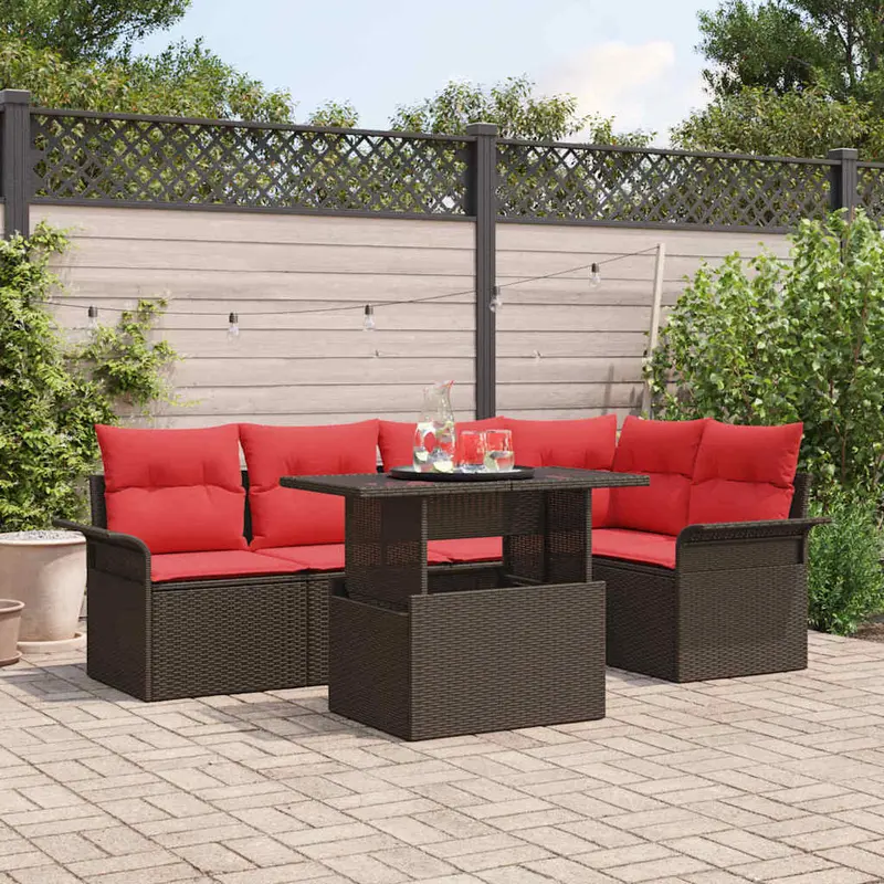 Conjunto de sofá de jardín 6 pcs Marrón Rattan de Poliéster