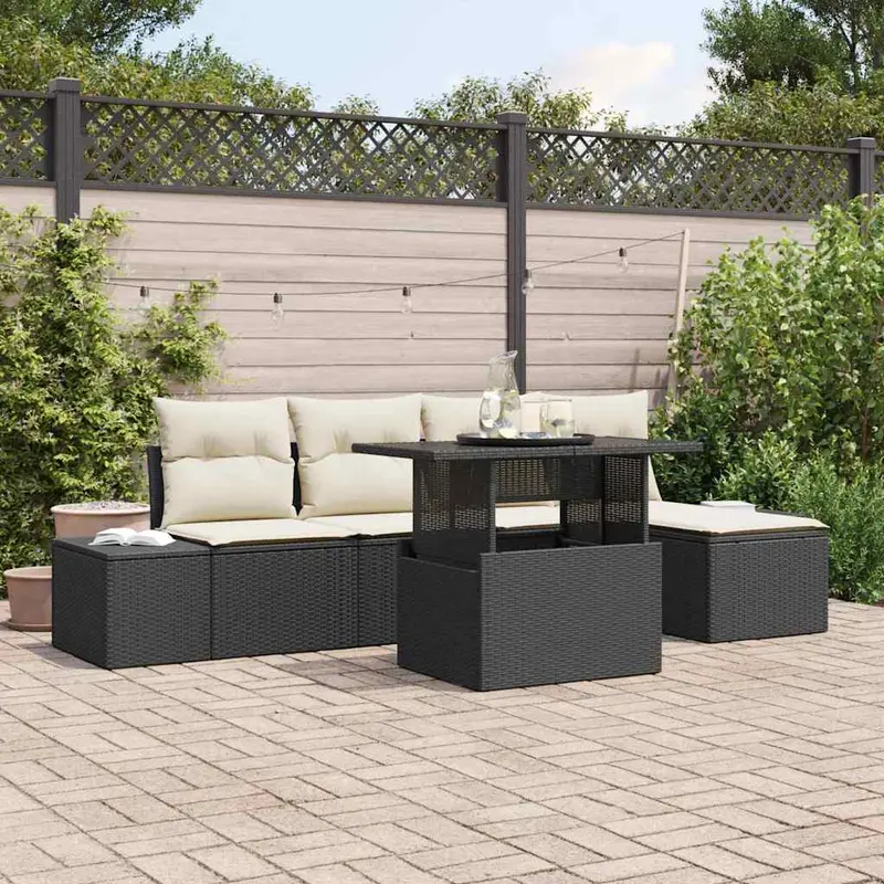 Conjunto de sofá de jardín 6 pcs Negro Poliratán