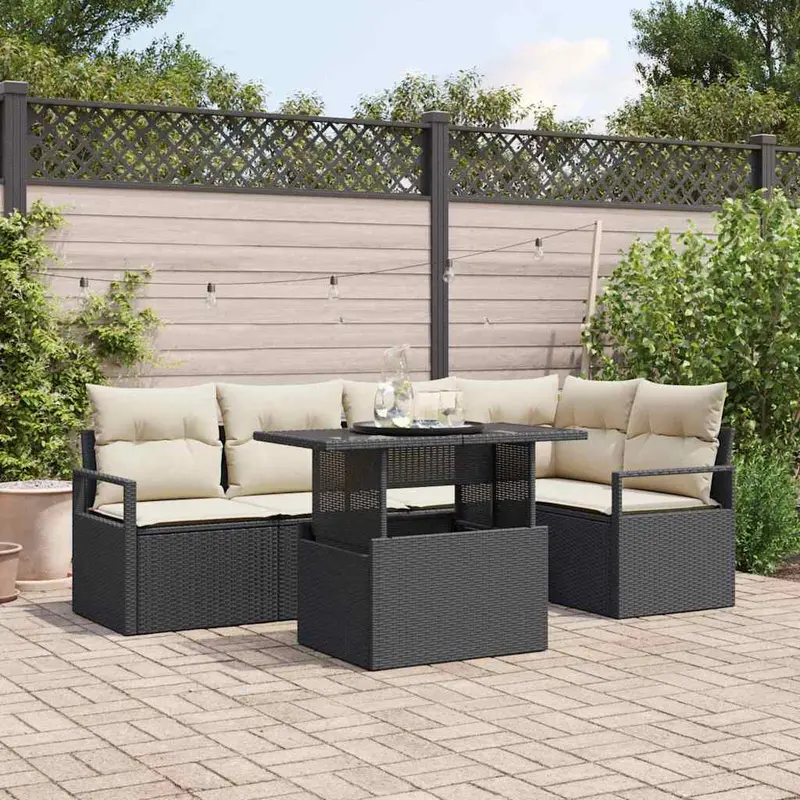 Conjunto de sofá de jardín 6 pcs Negro Poliratán